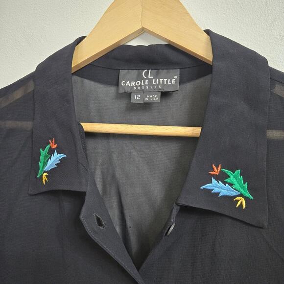 CAROLE LITTLE VTG Sheer Blouse Womens 12 Black Embroidered Beaded - Picture 3 of 10